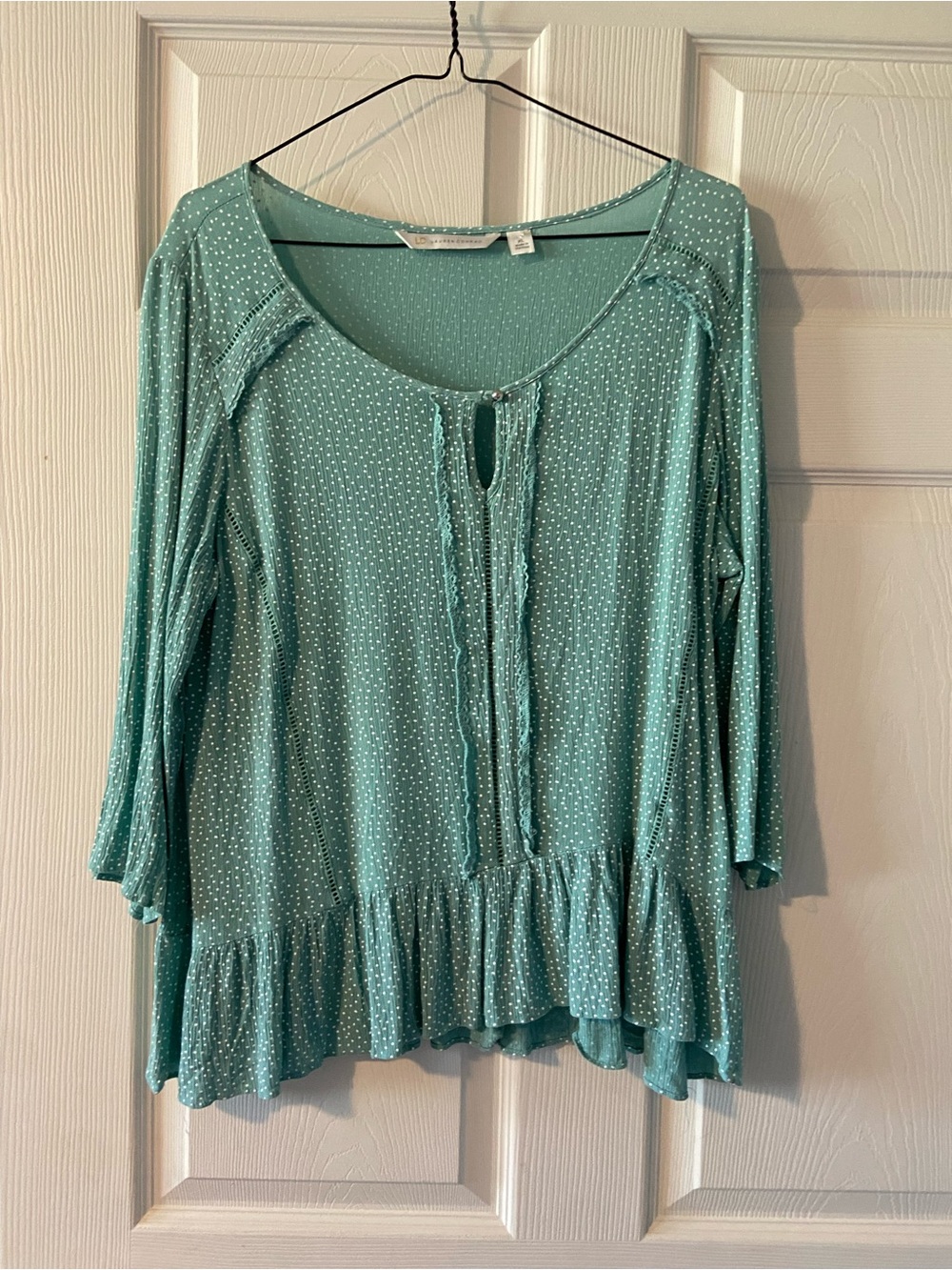 LC Lauren Conrad Mint Green Polka Dot Ruffle Hem Tunic